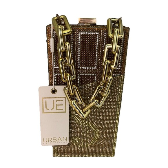 Urban Expressions Bling Money Dollar $ Women's Purse Gold Hard Rhinestone Clutch - Picture 12 of 13